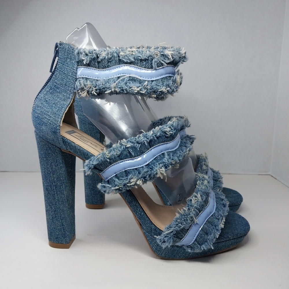 Laura Marano Not Rated Womens size 7.5 Blue Jean Fringe 5 inch Heels shoes - Picture 6 of 14